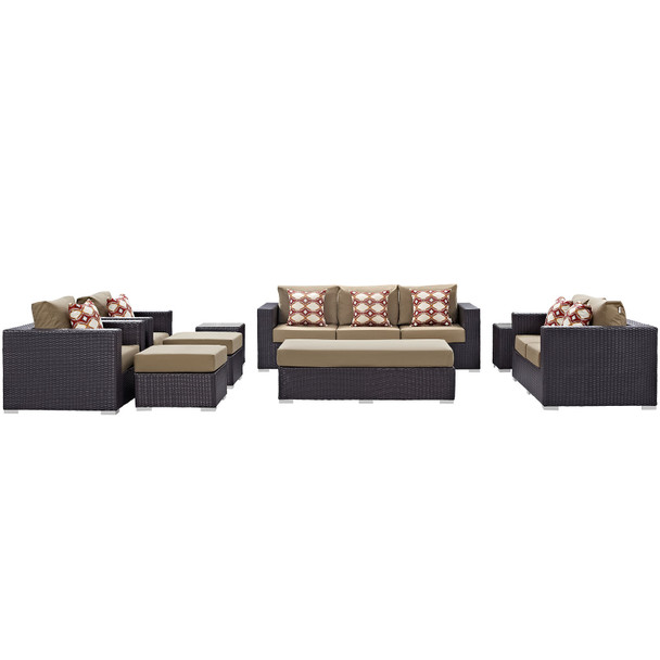 Modway Convene 9 Piece Outdoor Patio Sofa Set EEI-2354-EXP-MOC-SET Espresso Mocha