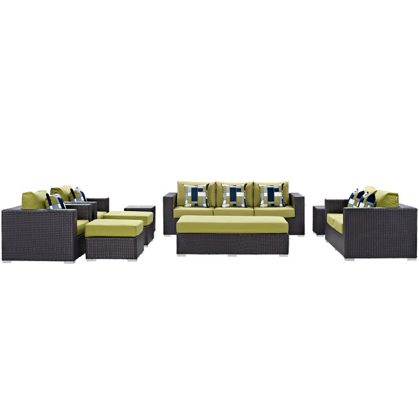 Modway Convene 9 Piece Outdoor Patio Sofa Set EEI-2354-EXP-PER-SET Espresso Peridot