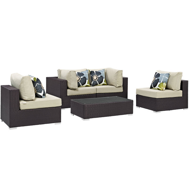 Modway Convene 5 Piece Outdoor Patio Sectional Set EEI-2356-EXP-BEI-SET Espresso Beige