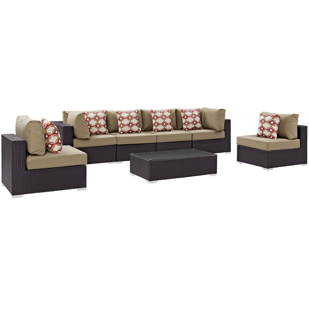 Modway Convene 7 Piece Outdoor Patio Sectional Set EEI-2357-EXP-MOC-SET Espresso Mocha