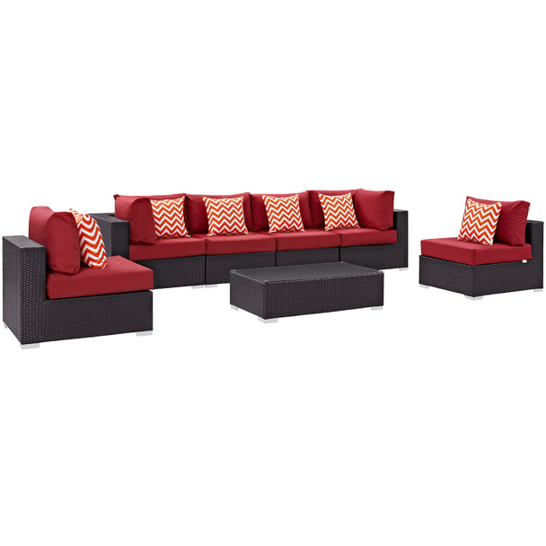 Modway Convene 7 Piece Outdoor Patio Sectional Set EEI-2357-EXP-RED-SET Espresso Red