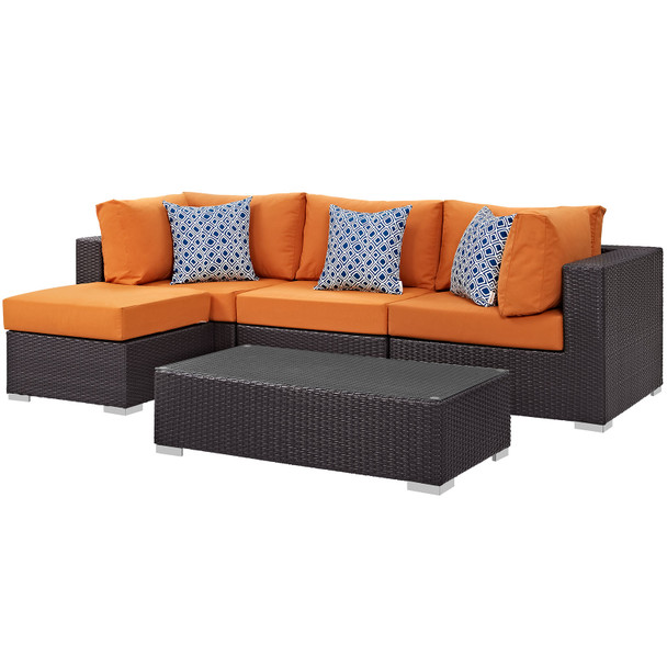 Modway Convene 5 Piece Outdoor Patio Sectional Set EEI-2362-EXP-ORA-SET Espresso Orange