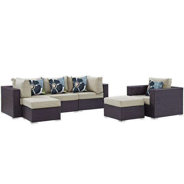 Modway Convene 6 Piece Outdoor Patio Sectional Set EEI-2372-EXP-BEI-SET Espresso Beige