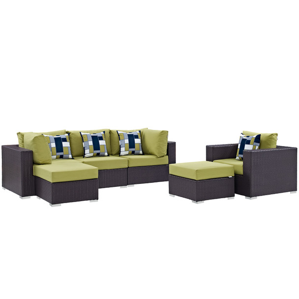 Modway Convene 6 Piece Outdoor Patio Sectional Set EEI-2372-EXP-PER-SET Espresso Peridot