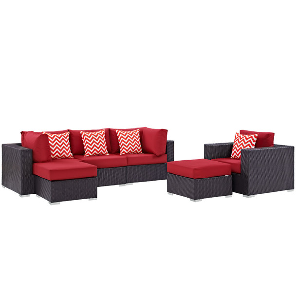 Modway Convene 6 Piece Outdoor Patio Sectional Set EEI-2372-EXP-RED-SET Espresso Red