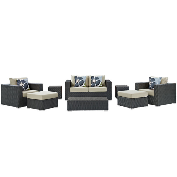 Modway Sojourn 8 Piece Outdoor Patio Sunbrella® Sectional Set EEI-2376-CHC-BEI-SET Canvas Antique Beige