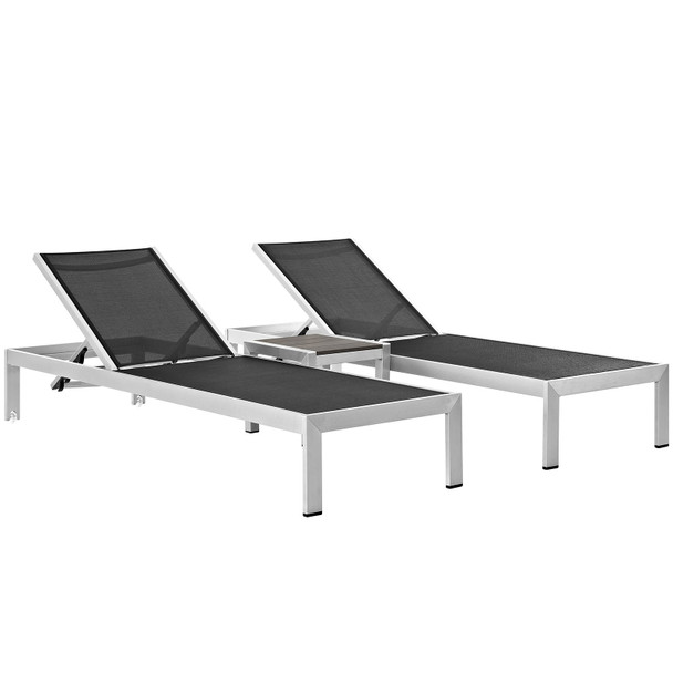 Modway Shore 3 Piece Outdoor Patio Aluminum Set EEI-2471-SLV-BLK-SET Silver Black