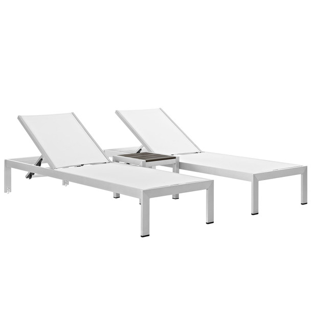 Modway Shore 3 Piece Outdoor Patio Aluminum Set EEI-2471-SLV-WHI-SET Silver White