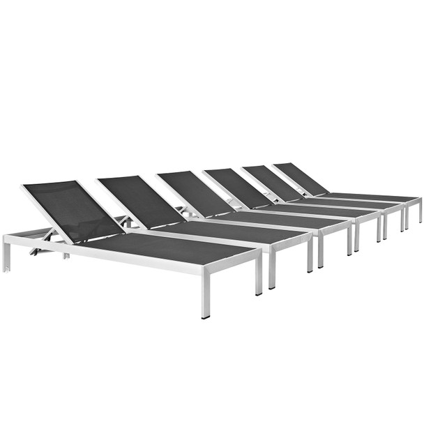 Modway Shore Chaise Outdoor Patio Aluminum Set of 6 EEI-2474-SLV-BLK-SET Silver Black