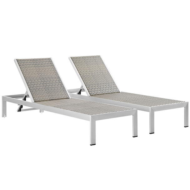 Modway Shore Chaise Outdoor Patio Aluminum Set of 2 EEI-2477-SLV-GRY-SET Silver Gray