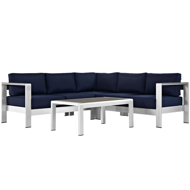 Modway Shore 4 Piece Outdoor Patio Aluminum Sectional Sofa Set EEI-2559-SLV-NAV Silver Navy