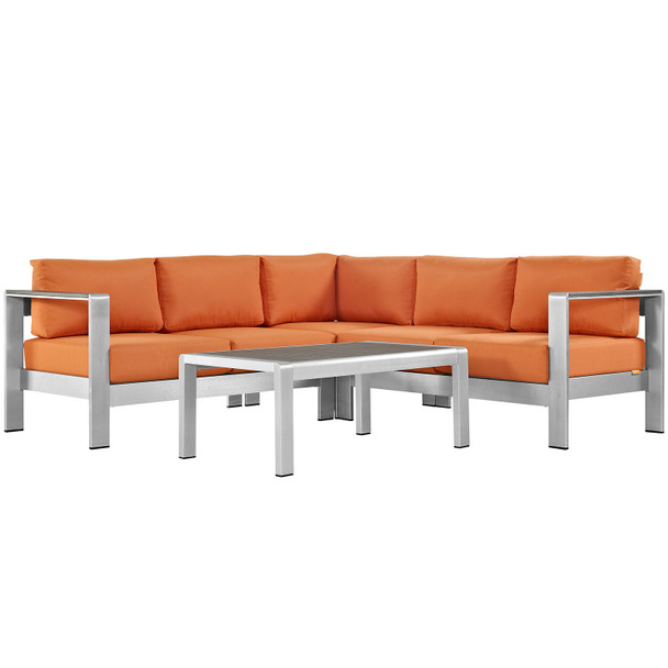 Modway Shore 4 Piece Outdoor Patio Aluminum Sectional Sofa Set EEI-2559-SLV-ORA Silver Orange