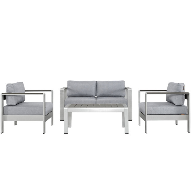 Modway Shore 4 Piece Outdoor Patio Aluminum Sectional Sofa Set EEI-2567-SLV-GRY Silver Gray