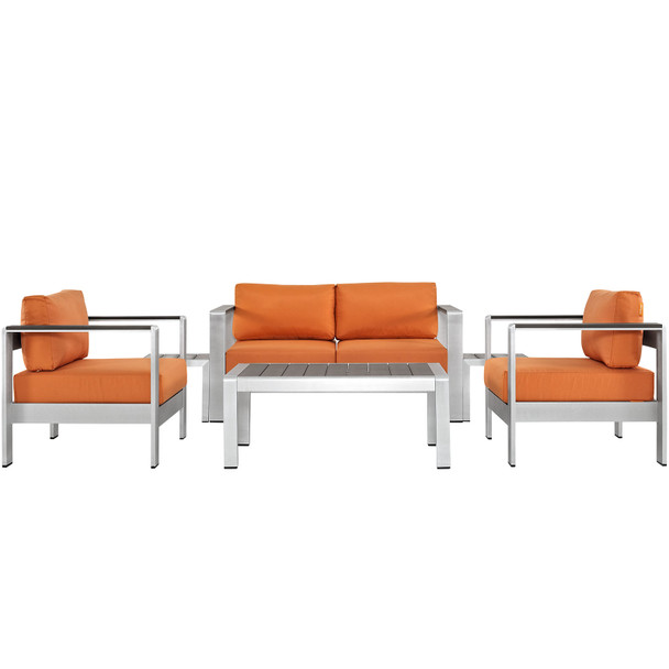 Modway Shore 6 Piece Outdoor Patio Aluminum Sectional Sofa Set EEI-2568-SLV-ORA Silver Orange