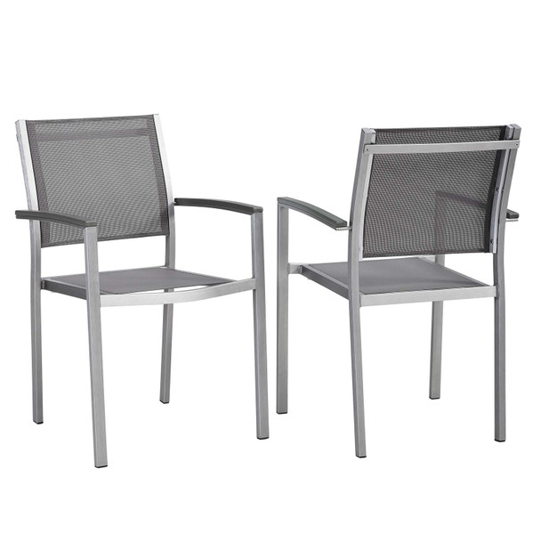 Modway Shore Dining Chair Outdoor Patio Aluminum Set of 2 EEI-2586-SLV-GRY-SET Silver Gray