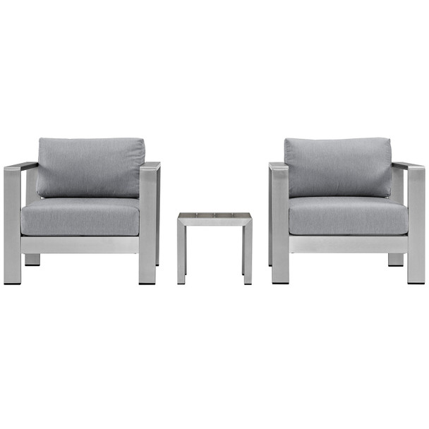 Modway Shore 3 Piece Outdoor Patio Aluminum Set EEI-2599-SLV-GRY Silver Gray