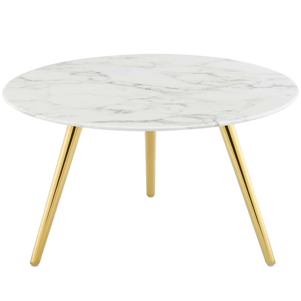 Modway Lippa 28" Round Artificial Marble Coffee Table with Tripod Base EEI-3664-GLD-WHI Gold White