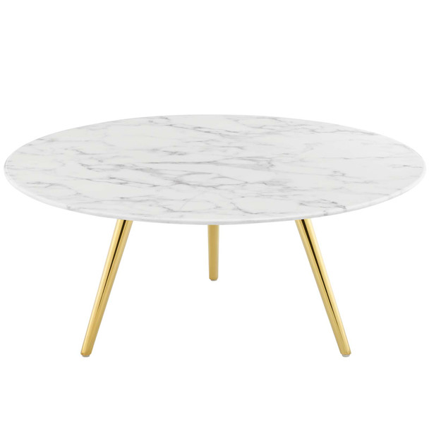 Modway Lippa 36" Round Artificial Marble Coffee Table with Tripod Base EEI-3665-GLD-WHI Gold White