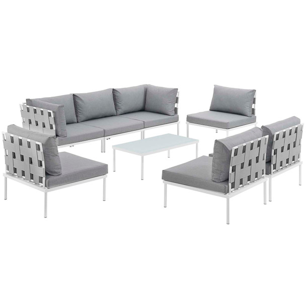 Modway Harmony 8 Piece Outdoor Patio Aluminum Sectional Sofa Set EEI-2625-WHI-GRY-SET White Gray