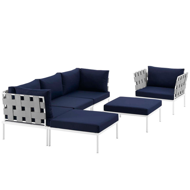 Modway Harmony 6 Piece Outdoor Patio Aluminum Sectional Sofa Set EEI-2626-WHI-NAV-SET White Navy