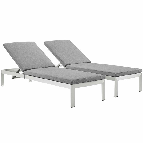 Modway Shore Chaise with Cushions Outdoor Patio Aluminum Set of 2 EEI-2737-SLV-GRY-SET Silver Gray
