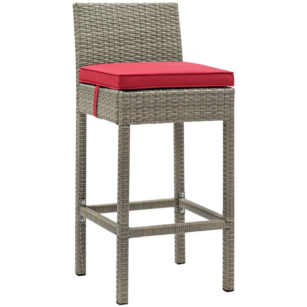 Modway Conduit Outdoor Patio Wicker Rattan Bar Stool EEI-2800-LGR-RED Light Gray Red