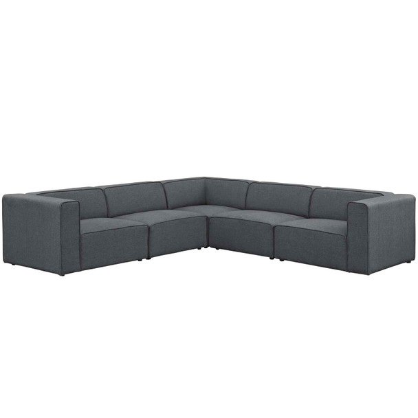 Modway Mingle 5 Piece Upholstered Fabric Sectional Sofa Set EEI-2835-GRY Gray