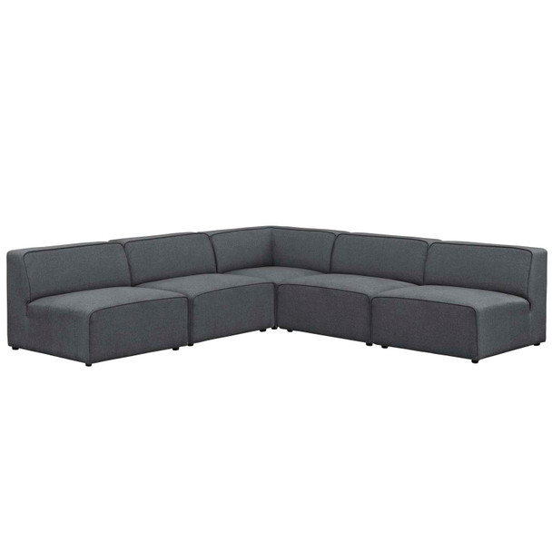 Modway Mingle 5 Piece Upholstered Fabric Armless Sectional Sofa Set EEI-2839-GRY Gray