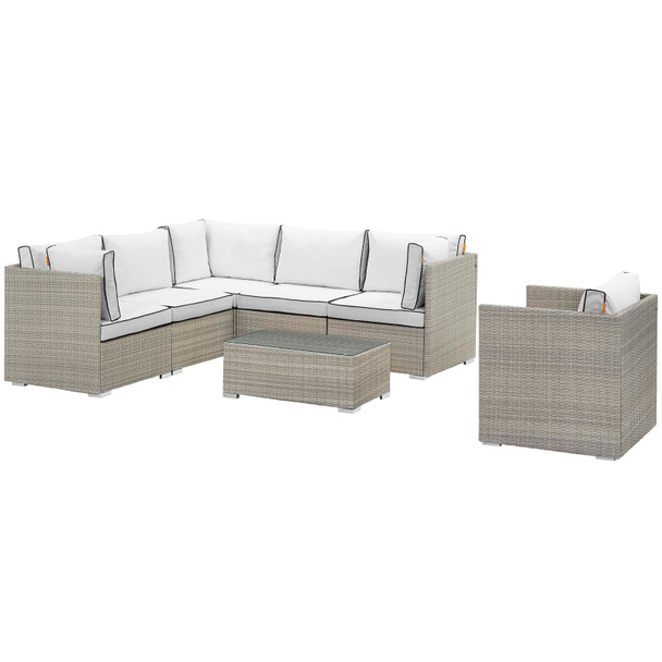 Modway Repose 7 Piece Outdoor Patio Sectional Set EEI-3010-LGR-WHI-SET Light Gray White