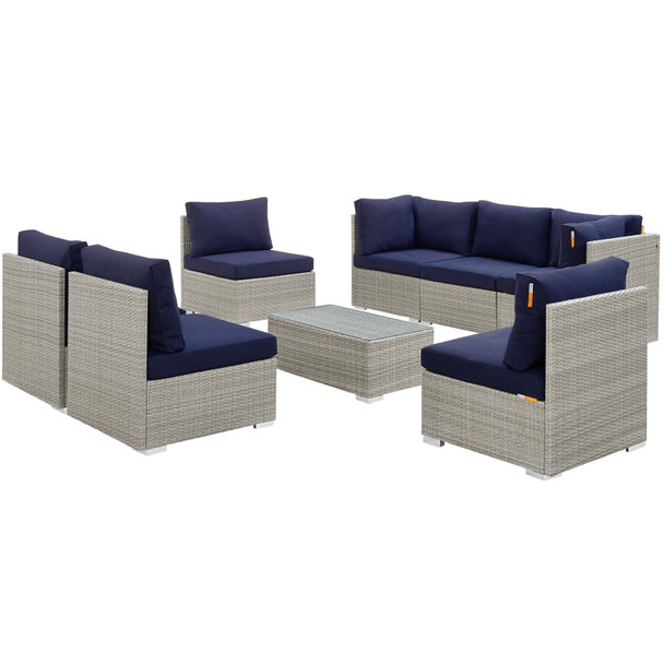 Modway Repose 8 Piece Outdoor Patio Sunbrella® Sectional Set EEI-3013-LGR-NAV-SET Light Gray Navy