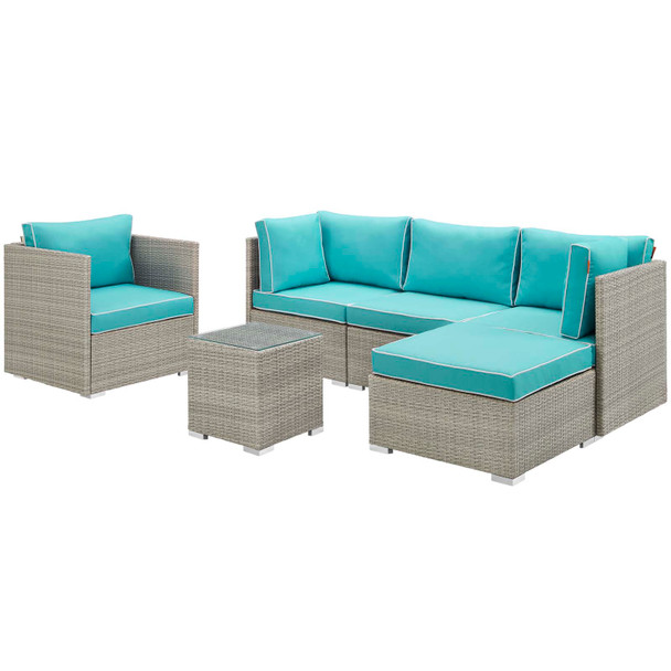 Modway Repose 6 Piece Outdoor Patio Sectional Set EEI-3014-LGR-TRQ-SET Light Gray Turquoise