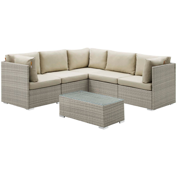 Modway Repose 6 Piece Outdoor Patio Sunbrella® Sectional Set EEI-3017-LGR-BEI-SET Light Gray Beige