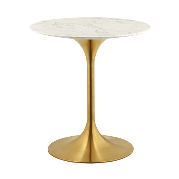 Modway Lippa 28" Round Artificial Marble Dining Table EEI-3213-GLD-WHI Gold White