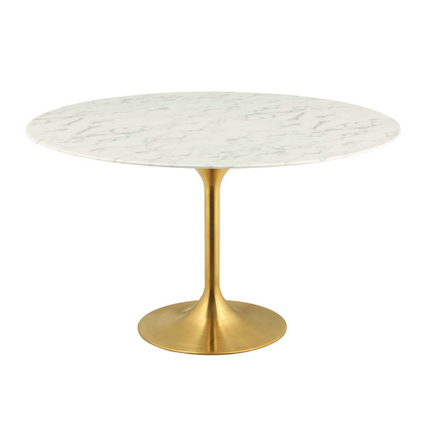 Modway Lippa 54" Round Artificial Marble Dining Table EEI-3233-GLD-WHI Gold White