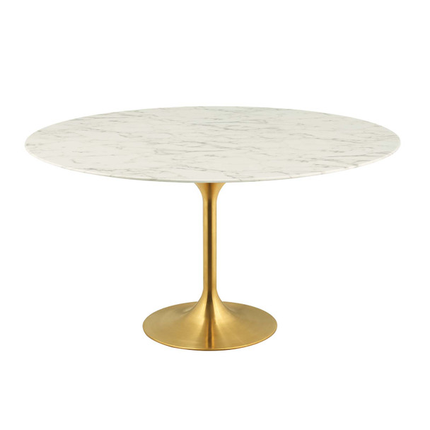 Modway Lippa 60" Round Artificial Marble Dining Table EEI-3234-GLD-WHI Gold White