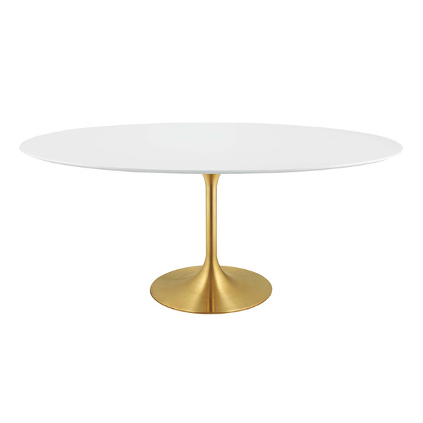 Modway Lippa 78" Oval Wood Dining Table EEI-3255-GLD-WHI Gold White