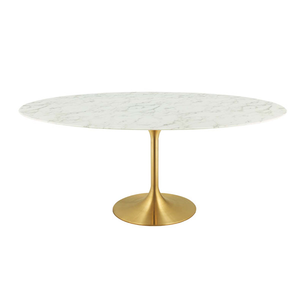 Modway Lippa 78" Oval Artificial Marble Dining Table EEI-3257-GLD-WHI Gold White