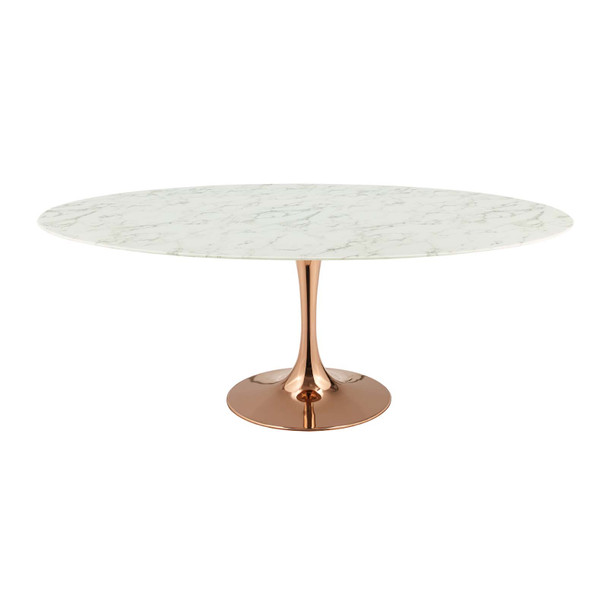 Modway Lippa 78" Oval Artificial Marble Dining Table EEI-3261-ROS-WHI Rose White