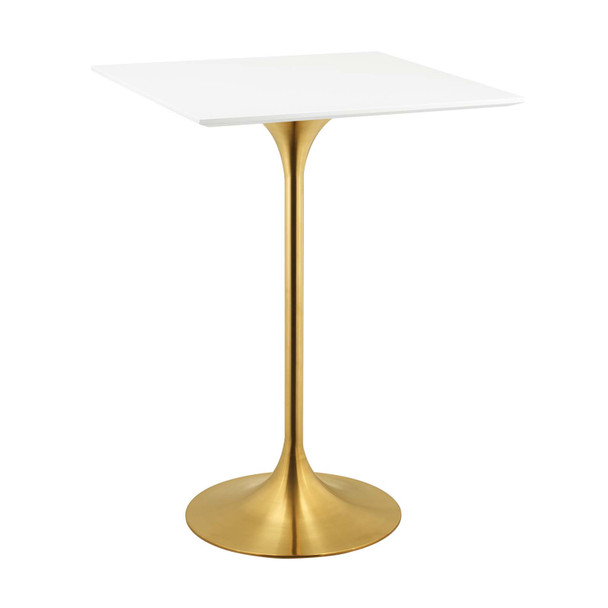 Modway Lippa 28" Square Wood Top Bar Table EEI-3263-GLD-WHI Gold White