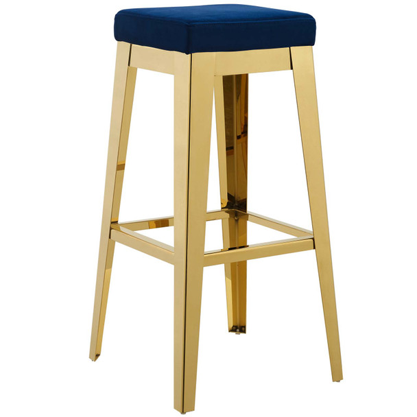 Modway Arrive Gold Stainless Steel Performance Velvet Bar Stool EEI-3268-GLD-NAV Gold Navy