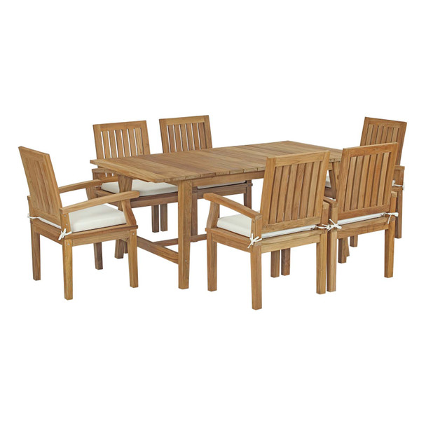 Modway Marina 7 Piece Outdoor Patio Teak Outdoor Dining Set EEI-3297-NAT-WHI-SET Natural White