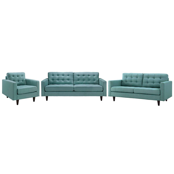 Modway Empress Sofa, Loveseat and Armchair Set of 3 EEI-3316-LAG Laguna