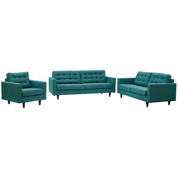 Modway Empress Sofa, Loveseat and Armchair Set of 3 EEI-3316-TEA Teal