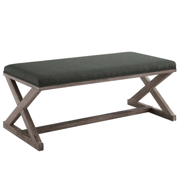 Modway Province Vintage French X-Brace Upholstered Fabric Bench EEI-3371-GRY Gray