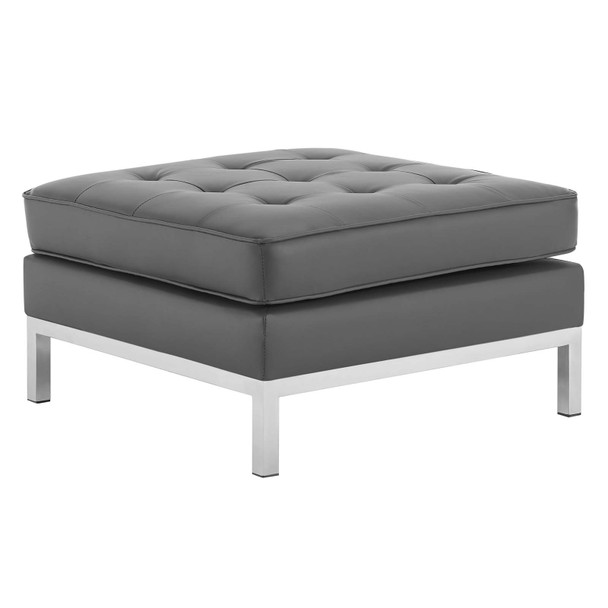 Modway Loft Tufted Upholstered Faux Leather Ottoman EEI-3394-SLV-GRY Silver Gray