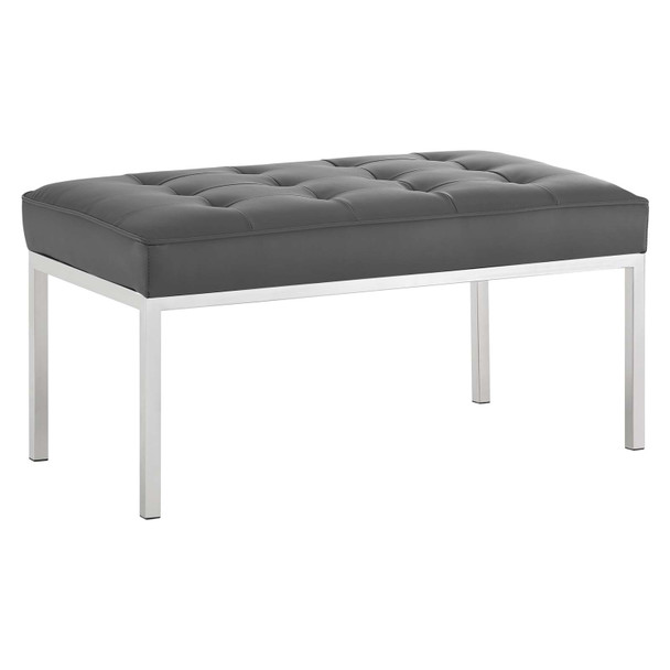 Modway Loft Tufted Medium Upholstered Faux Leather Bench EEI-3400-SLV-GRY Silver Gray