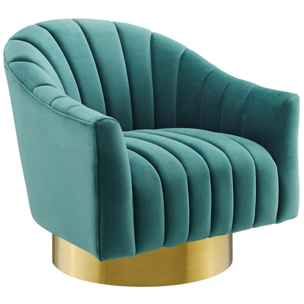 Modway Buoyant Vertical Channel Tufted Accent Lounge Performance Velvet Swivel Chair EEI-3459-TEA Teal