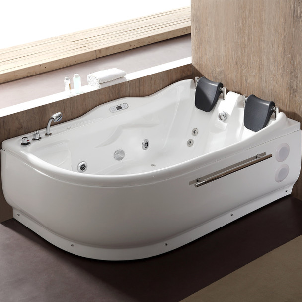 EAGO AM124ETL-L 6 ft Left Corner Acrylic White Whirlpool Bathtub for Two