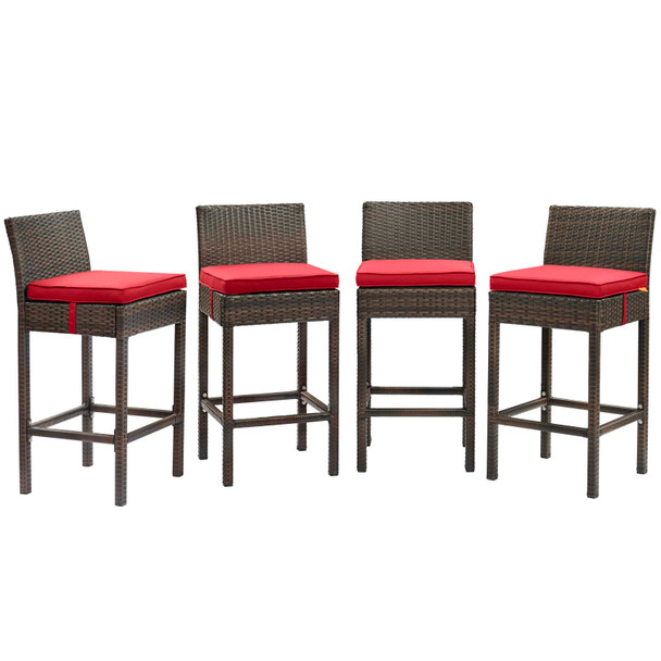 Modway Conduit Bar Stool Outdoor Patio Wicker Rattan Set of 4 EEI-3601-BRN-RED