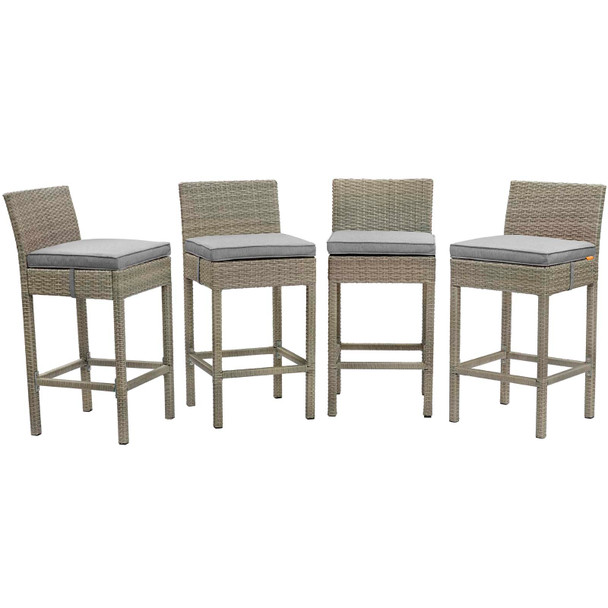 Modway Conduit Bar Stool Outdoor Patio Wicker Rattan Set of 4 EEI-3602-LGR-GRY